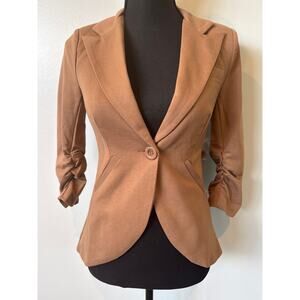 ModCloth Fine and Sandy Jersey Knit 3/4 Sleeve Blazer Tan Women's Size XXS NWT